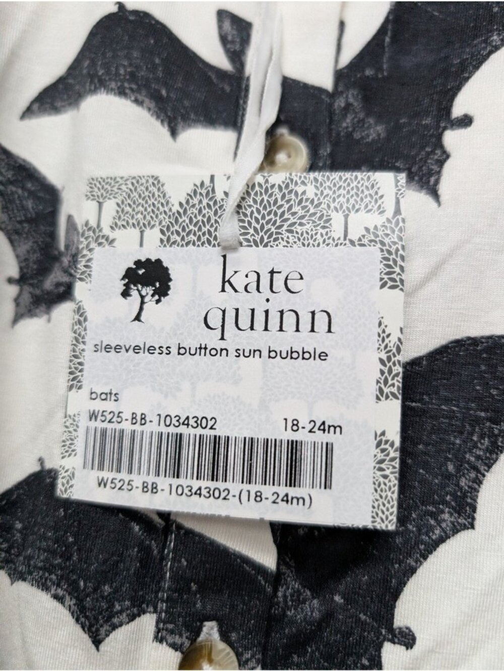 Kate Quinn Bamboo Black & White Bats Bubble 18-24 Baby Romper Spooky Halloween - Picture 2 of 4